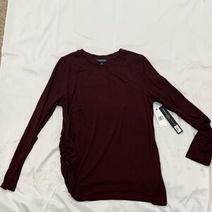 NWT Liverpool Burgundy Long Sleeve Tee with Ruching—Medium